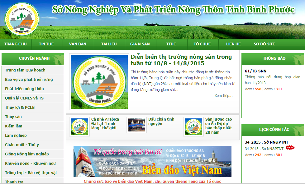 Hình ảnh trang Website của Sở